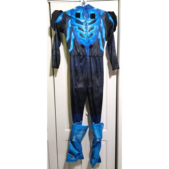 Blue Beetle Muscle Costume Jumpsuit with Generic Warrior Mask Superhero Boys LG - Picture 4 of 9
